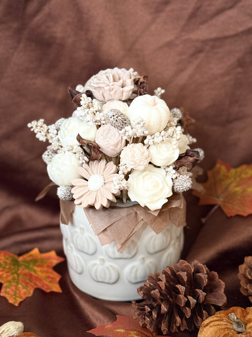 Bouquet Autunnale di Fiori in Cera di Soia - Beige