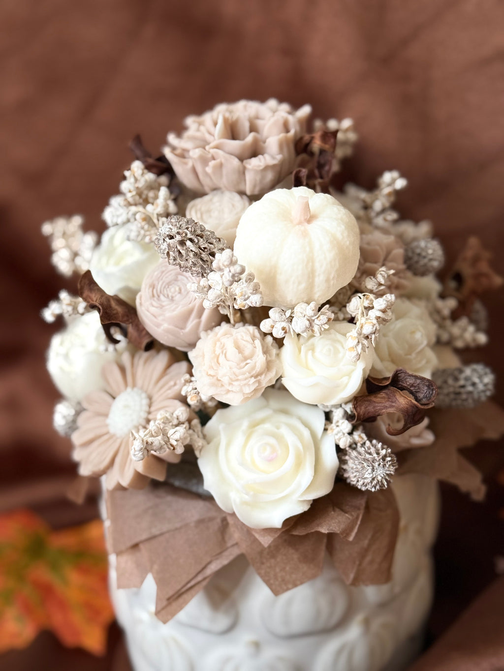 Bouquet Autunnale di Fiori in Cera di Soia - Beige