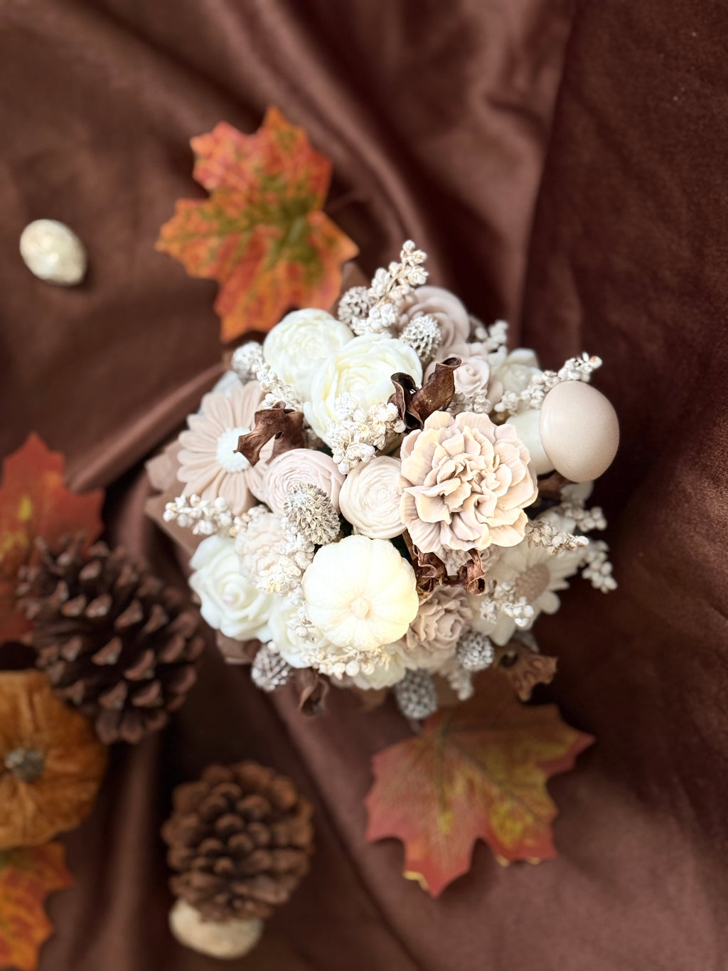 Bouquet Autunnale di Fiori in Cera di Soia - Beige
