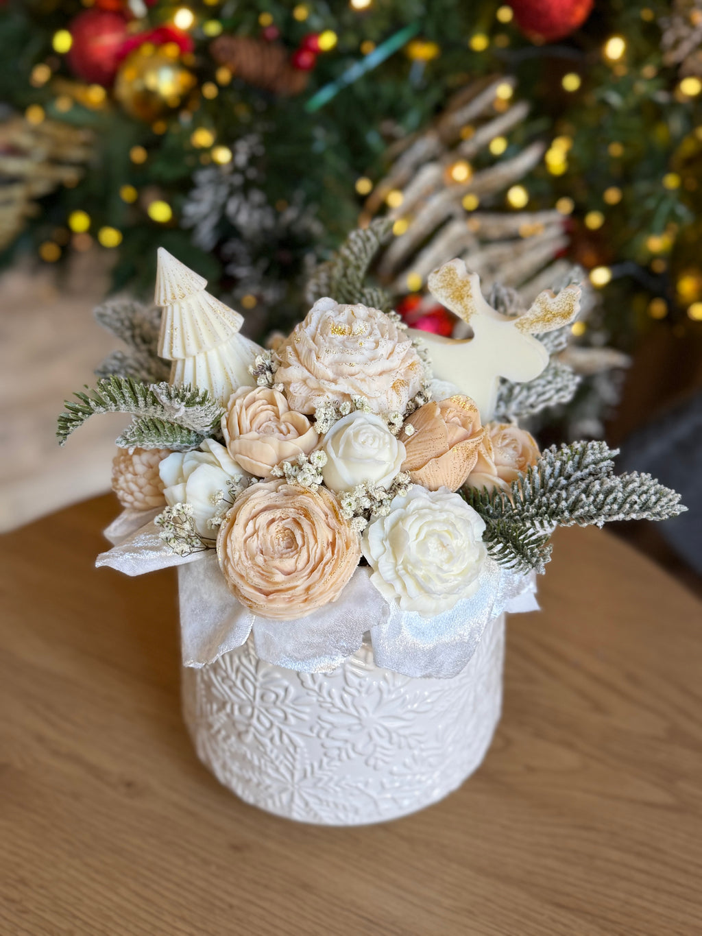 Bouquet Natalizio di Fiori in Cera di Soia - Fiocchi di neve