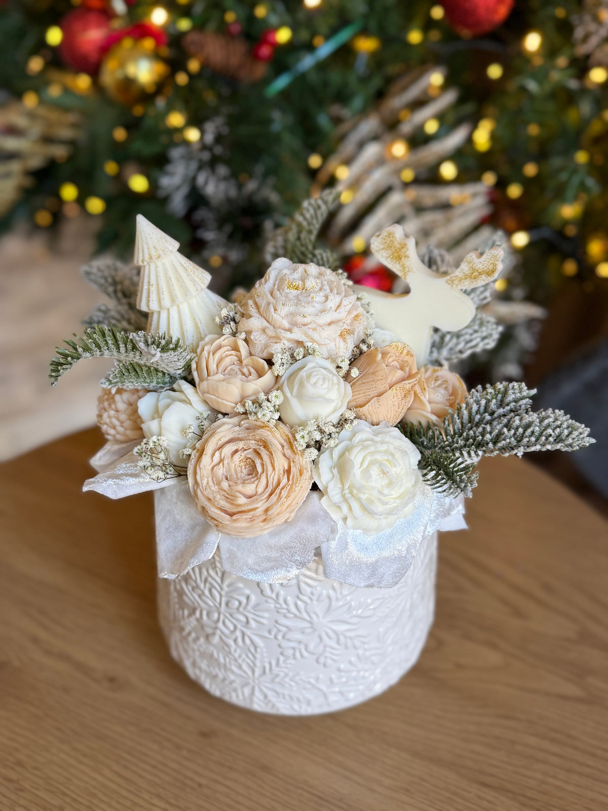 Bouquet Natalizio di Fiori in Cera di Soia - Fiocchi di neve