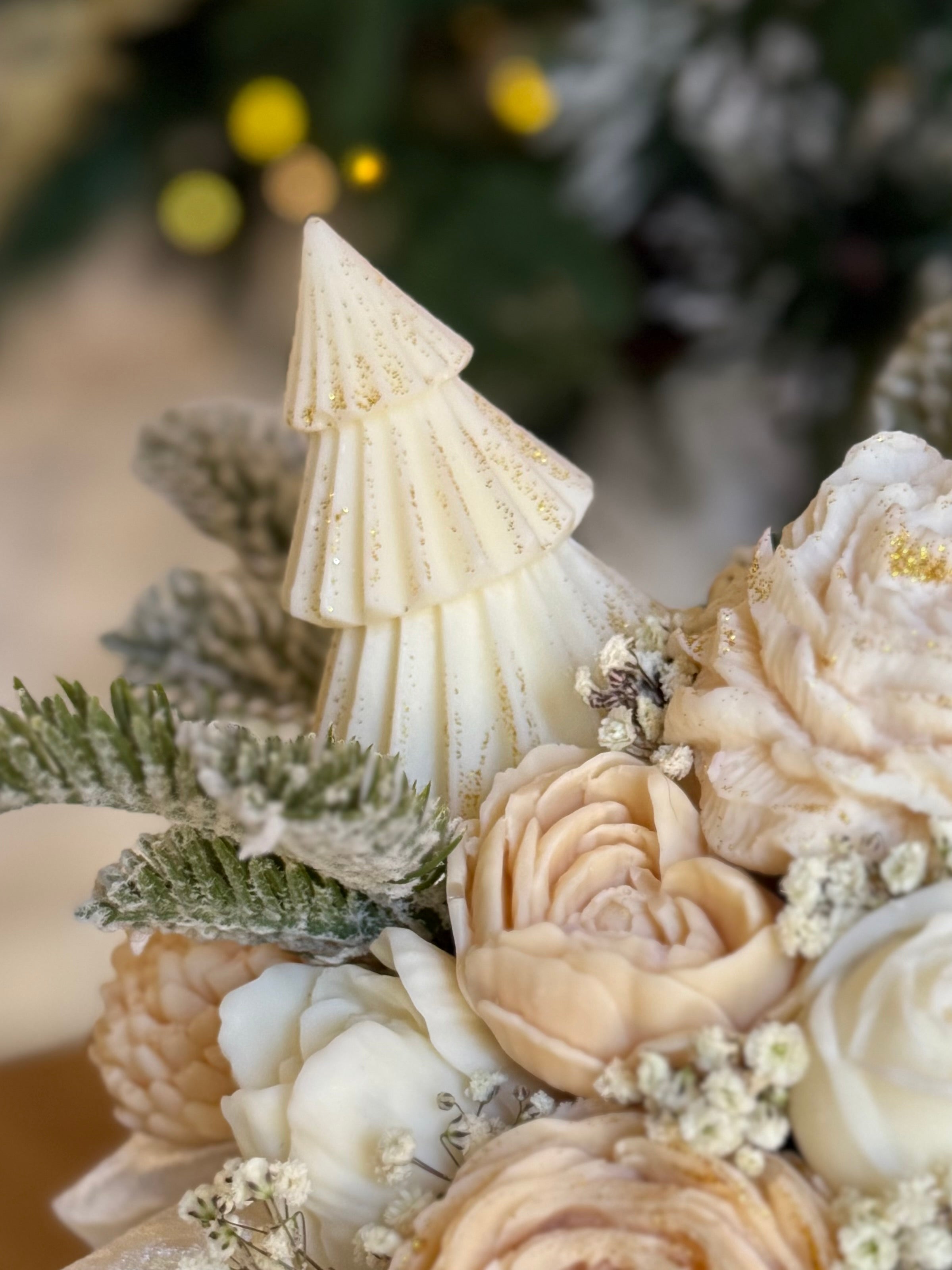 Bouquet Natalizio di Fiori in Cera di Soia - Fiocchi di neve