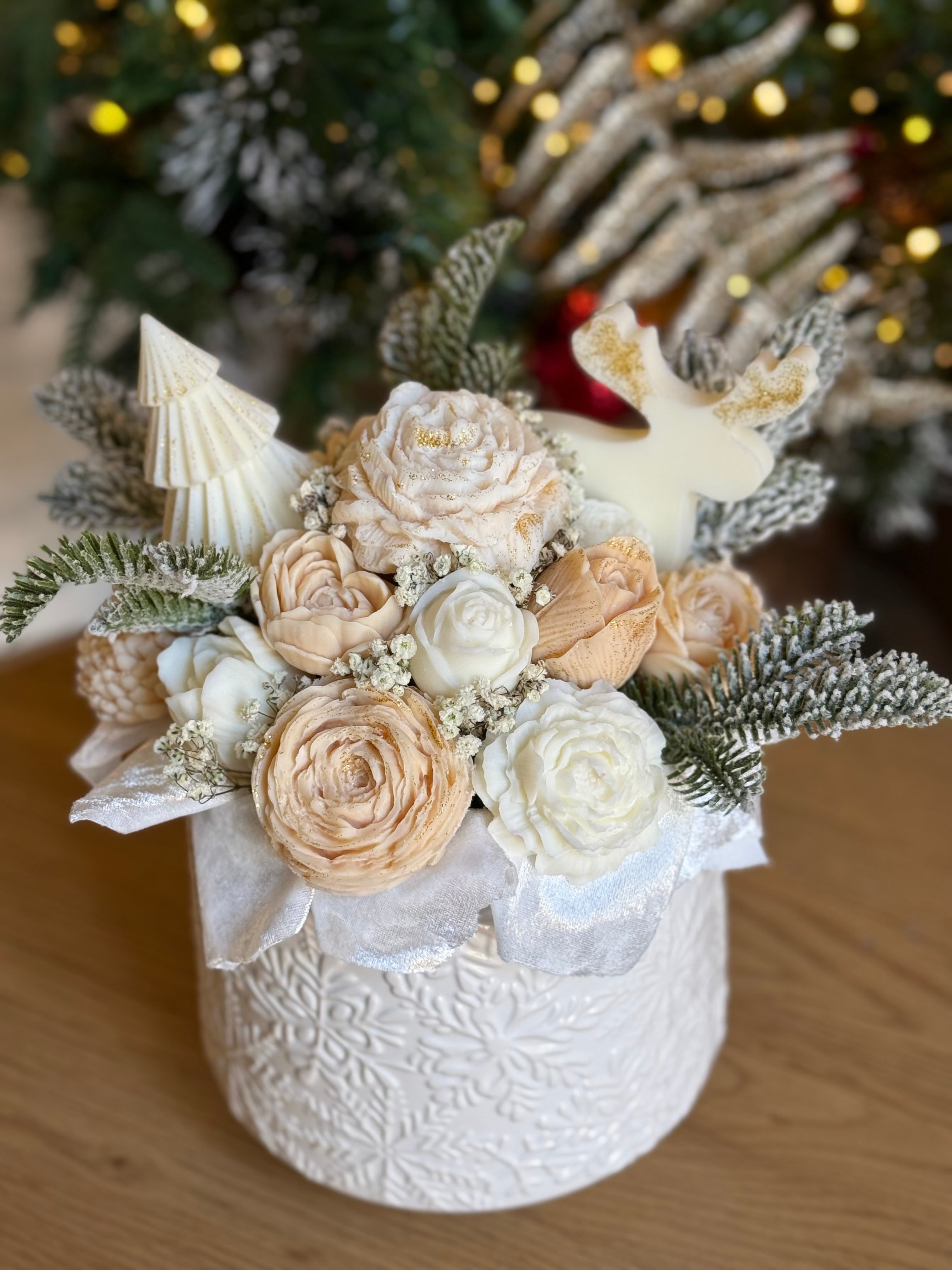 Bouquet Natalizio di Fiori in Cera di Soia - Fiocchi di neve
